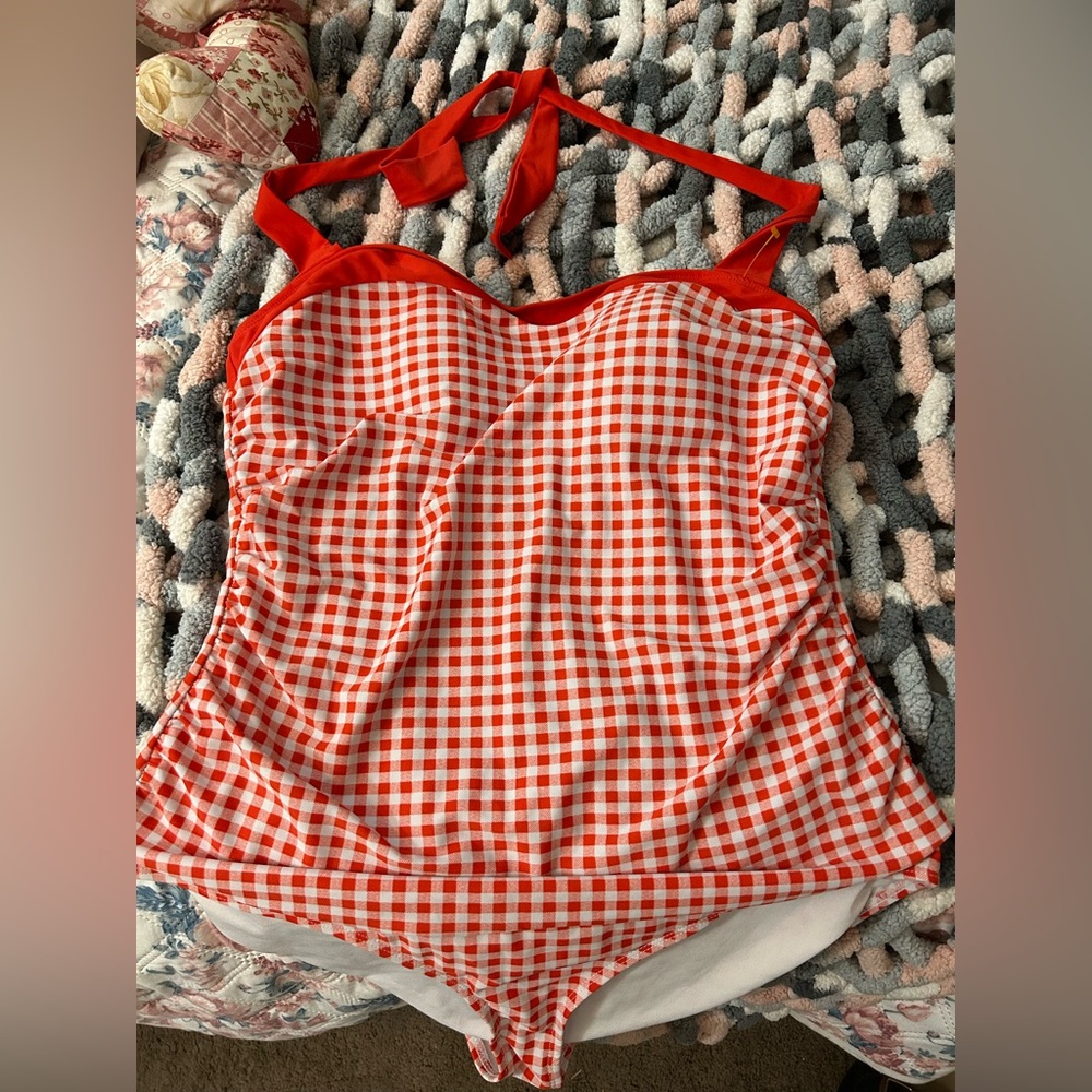 Basic Editions Red Checkered Women's One Piece